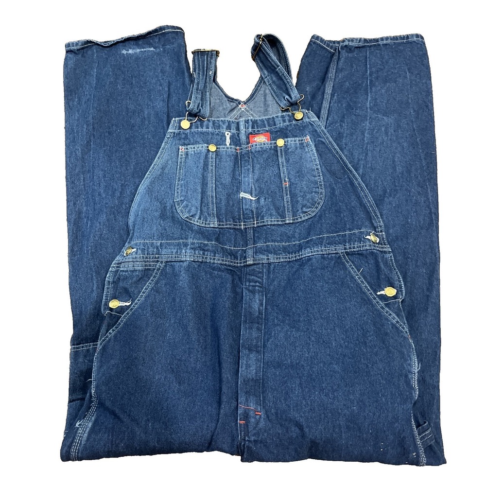 Dickies Mens Denim Bib Overalls Indigo Blue 36x32 Jean Carpenter Workwear Tool
